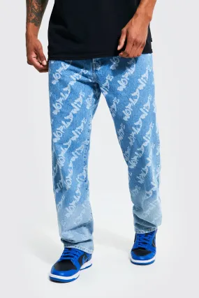 Relaxed Fit Worldwide Repeat Print Jeans | boohooMAN UK