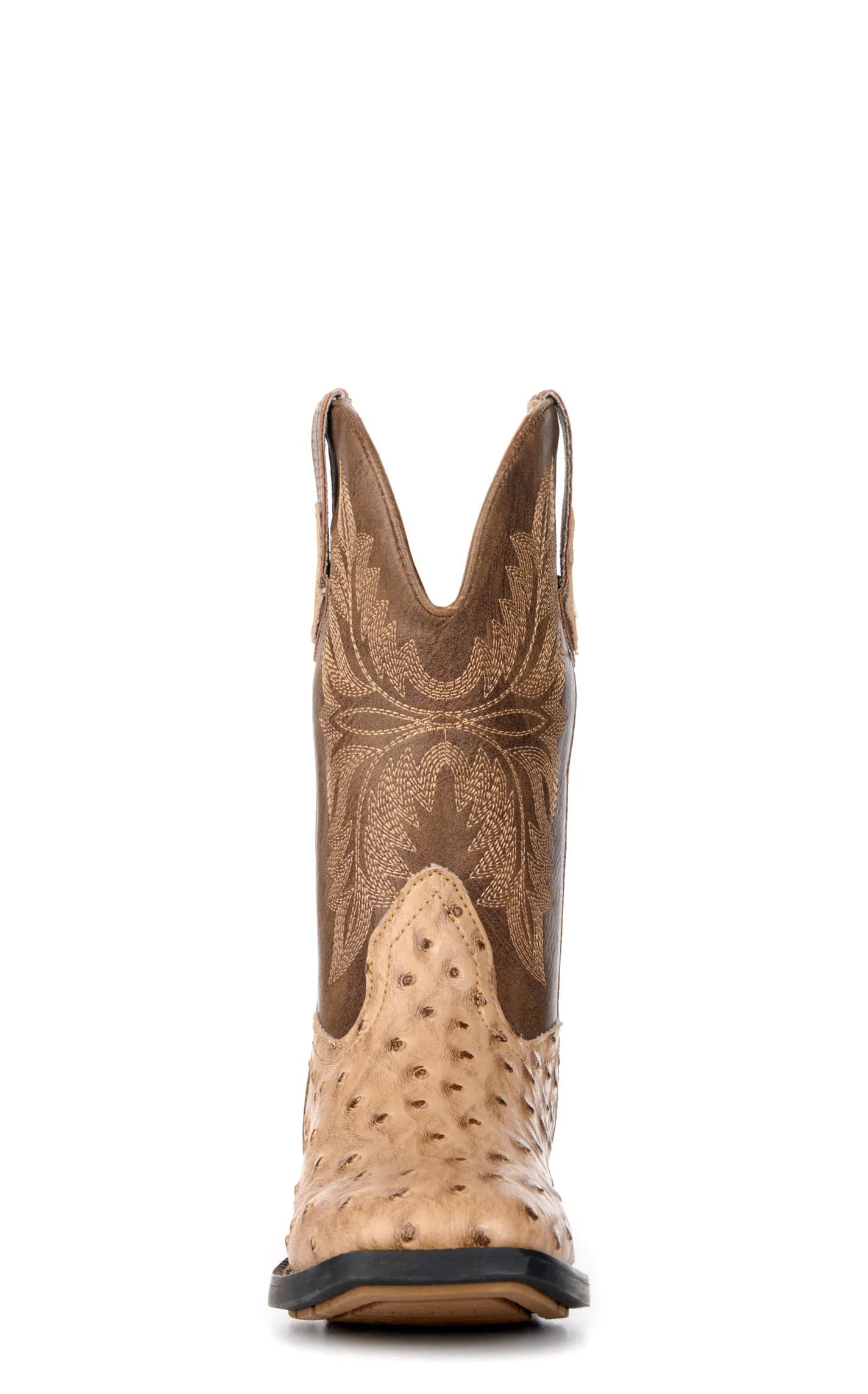 Roper Youth Jed Brown and Tan Ostrich Print Faux Leather Square Toe Boots