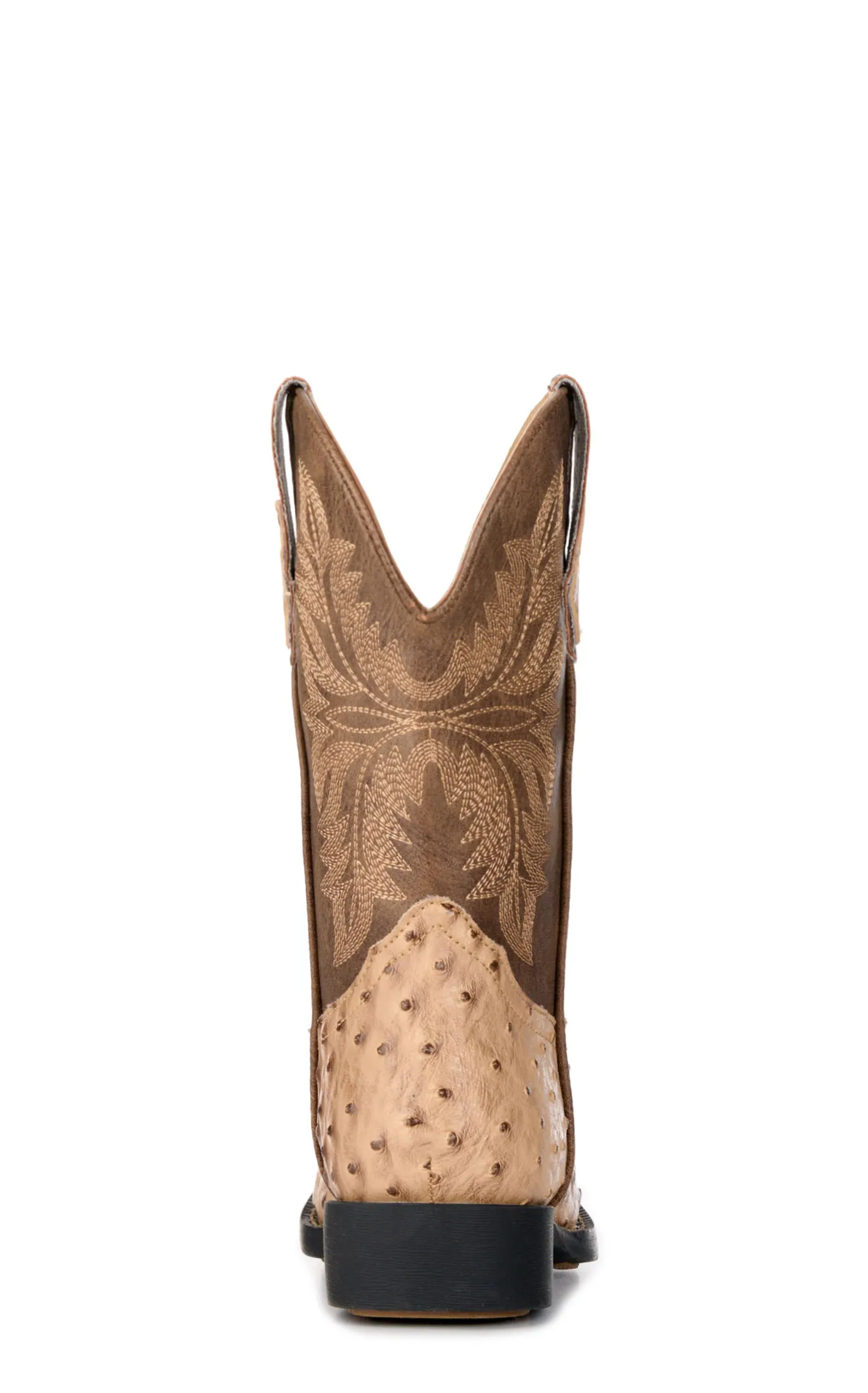 Roper Youth Jed Brown and Tan Ostrich Print Faux Leather Square Toe Boots