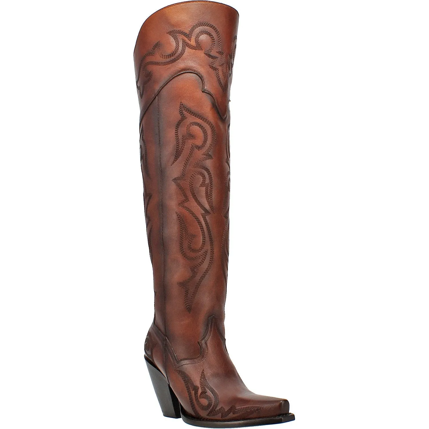 Seductress Chestnut Stitched Leather Boots (DS)