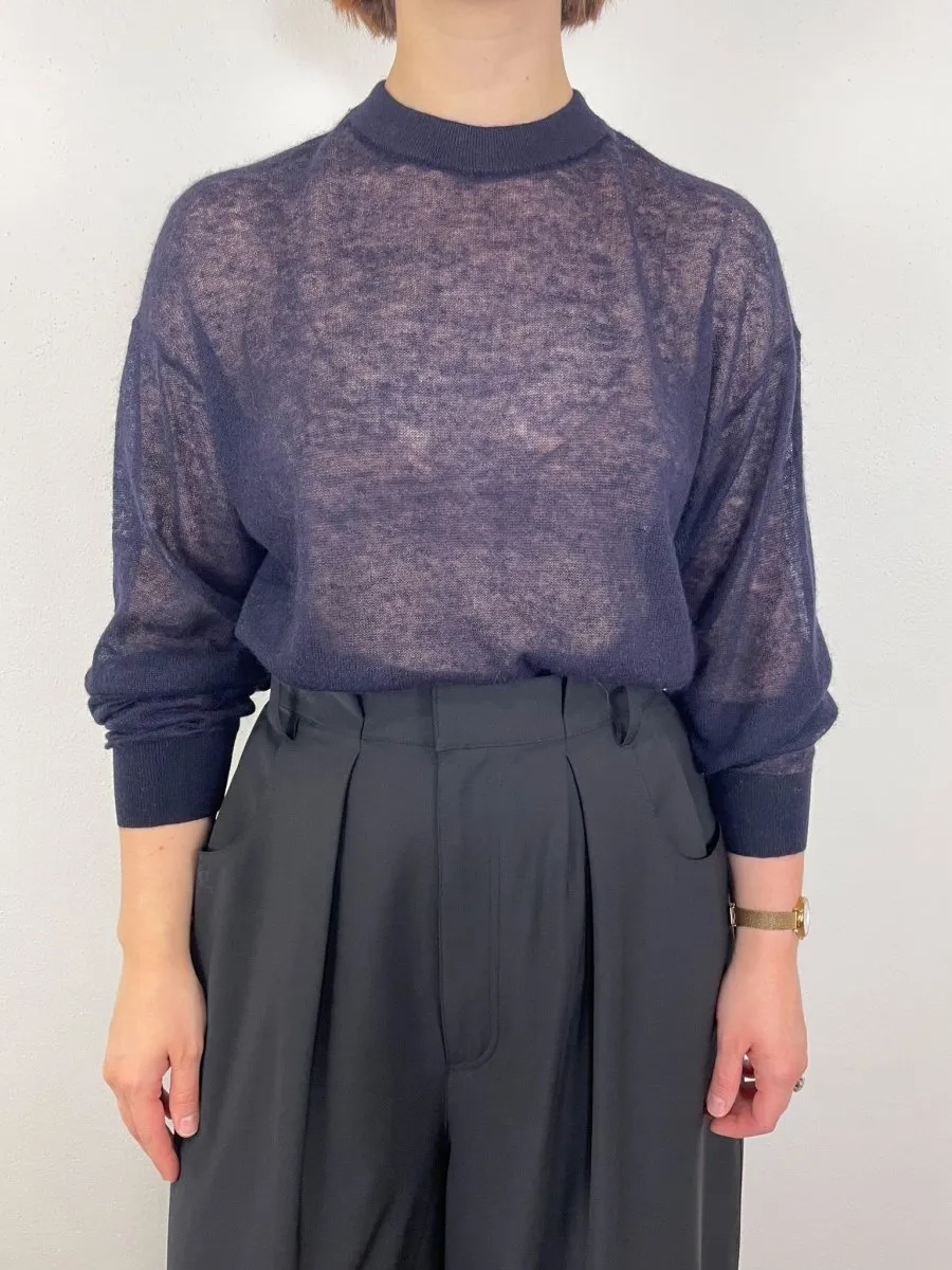 Sheer Sweater Crewneck Easy Pullover in Dark Navy