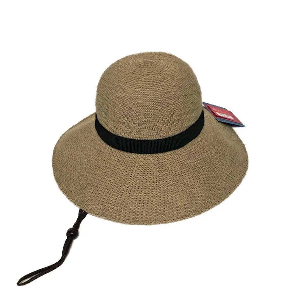 SHIHREEN LARGE BRIM HAT LIGHT BEIGE/BLACK BAND