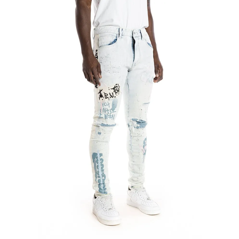 Slim Tapered Oversprayed Jeans - Opaque Blue