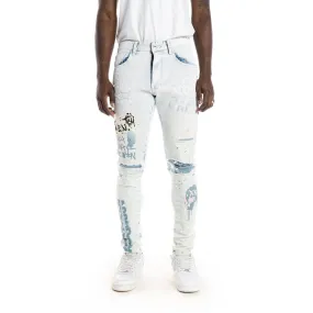 Slim Tapered Oversprayed Jeans - Opaque Blue