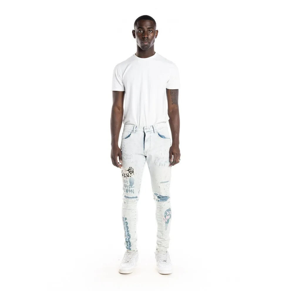 Slim Tapered Oversprayed Jeans - Opaque Blue