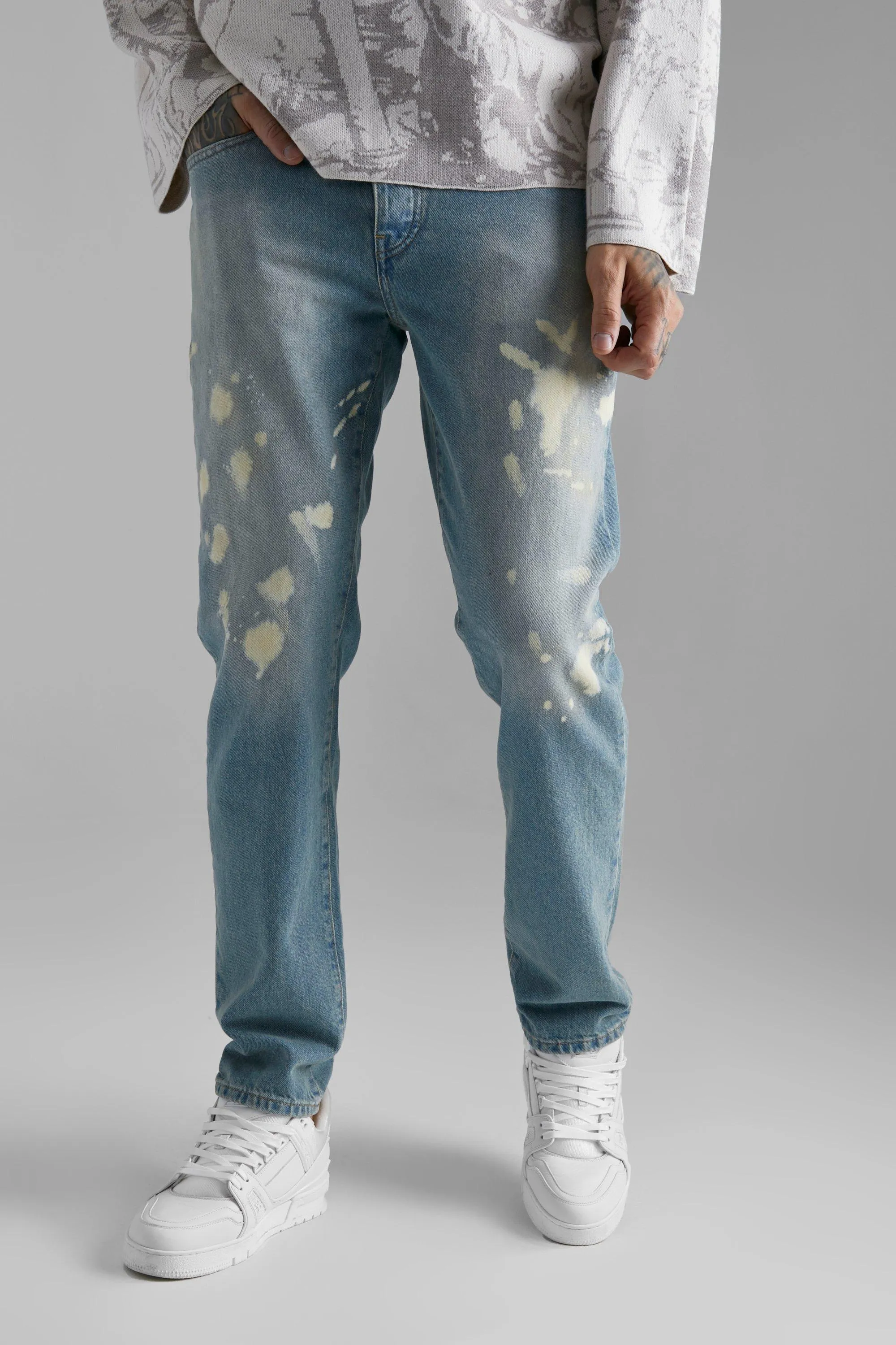 Straight Leg Paint Splatter Jeans | boohooMAN UK