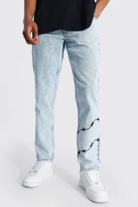 Straight Leg Rigid Barbed Wire Print Jeans