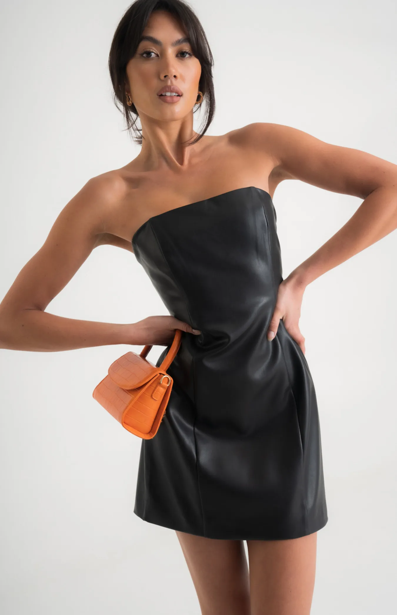 Strapless Vegan Leather Mini Dress (WDR397A)