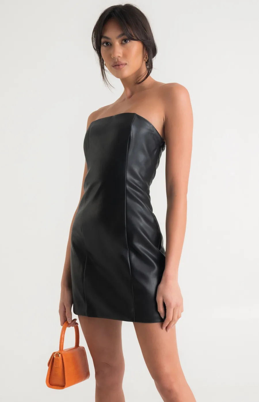 Strapless Vegan Leather Mini Dress (WDR397A)