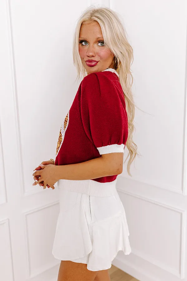 Tailgate Cutie Sequin Sweater Top in Crimson