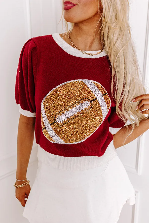 Tailgate Cutie Sequin Sweater Top in Crimson