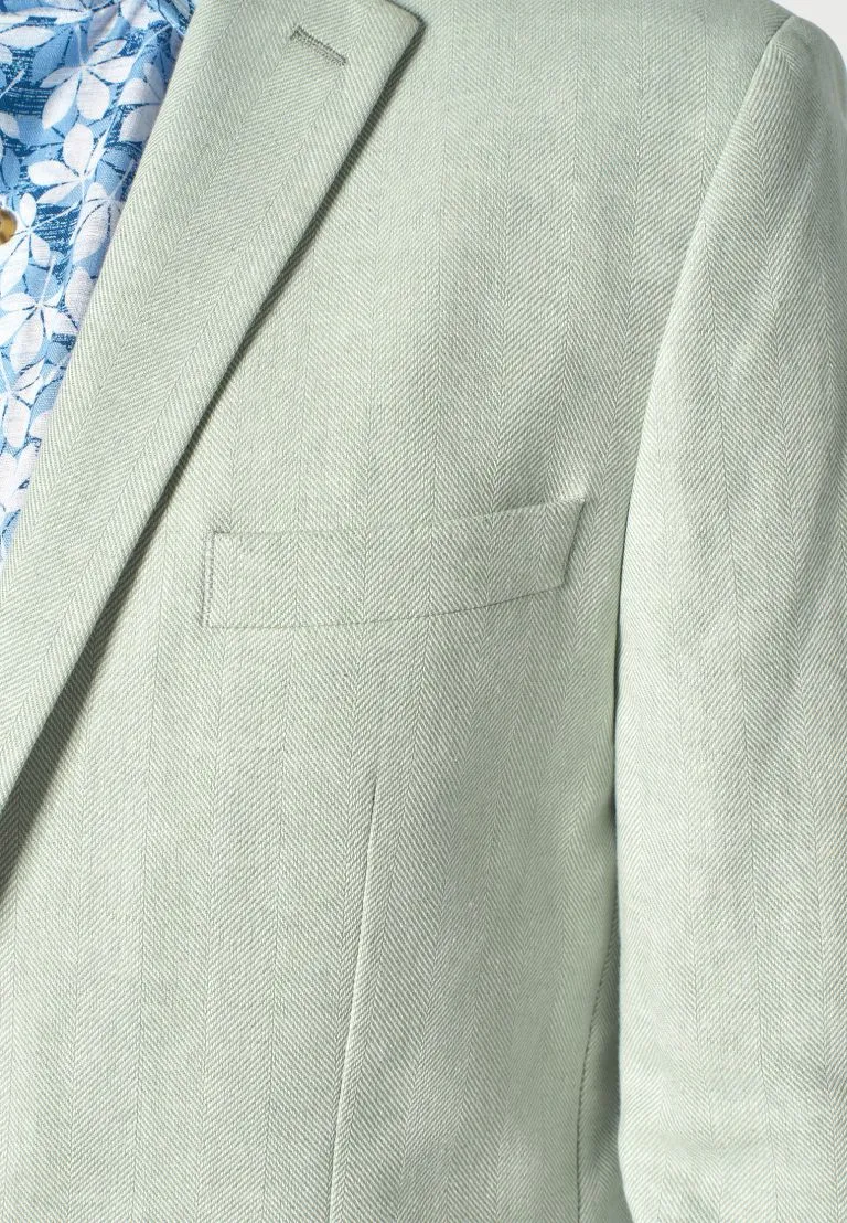 Tailored Fit Doherty Mint Cotton Linen Herringbone Jacket