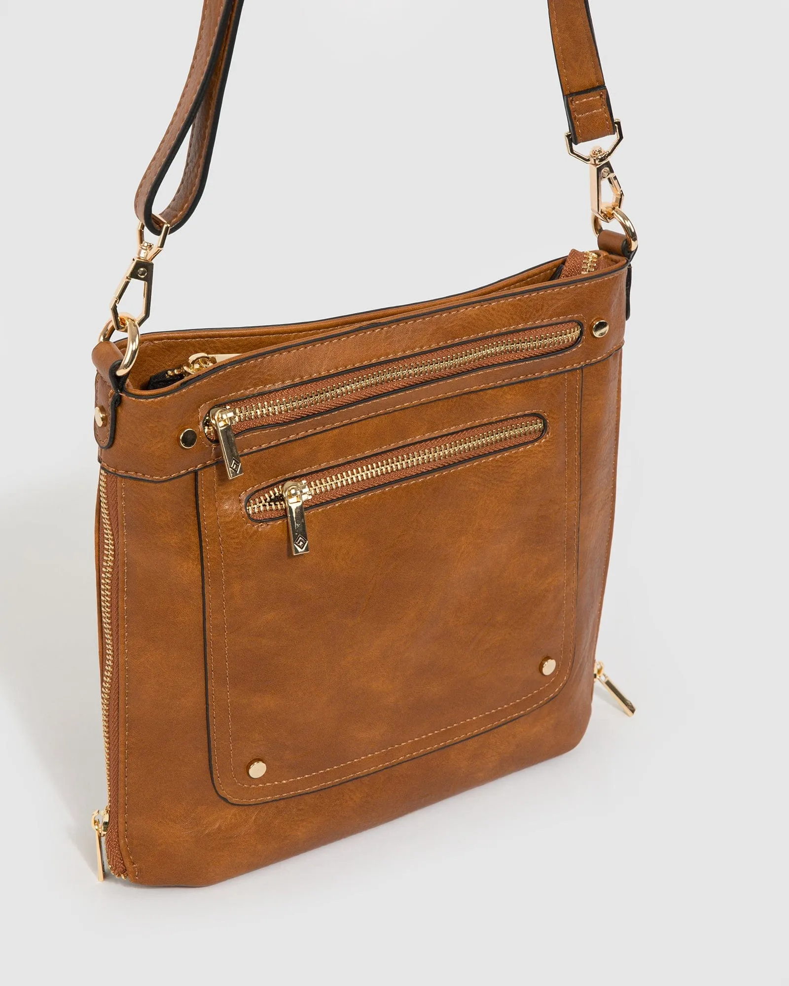 Tan Penelope Zip Crossbody Bag