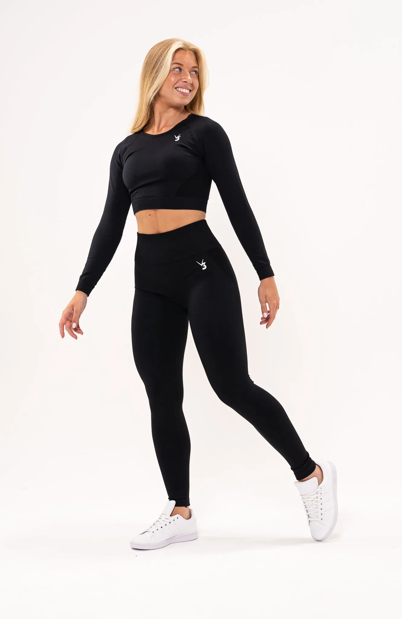 Tempo Seamless Scrunch Leggings & Long Sleeve Set - Black