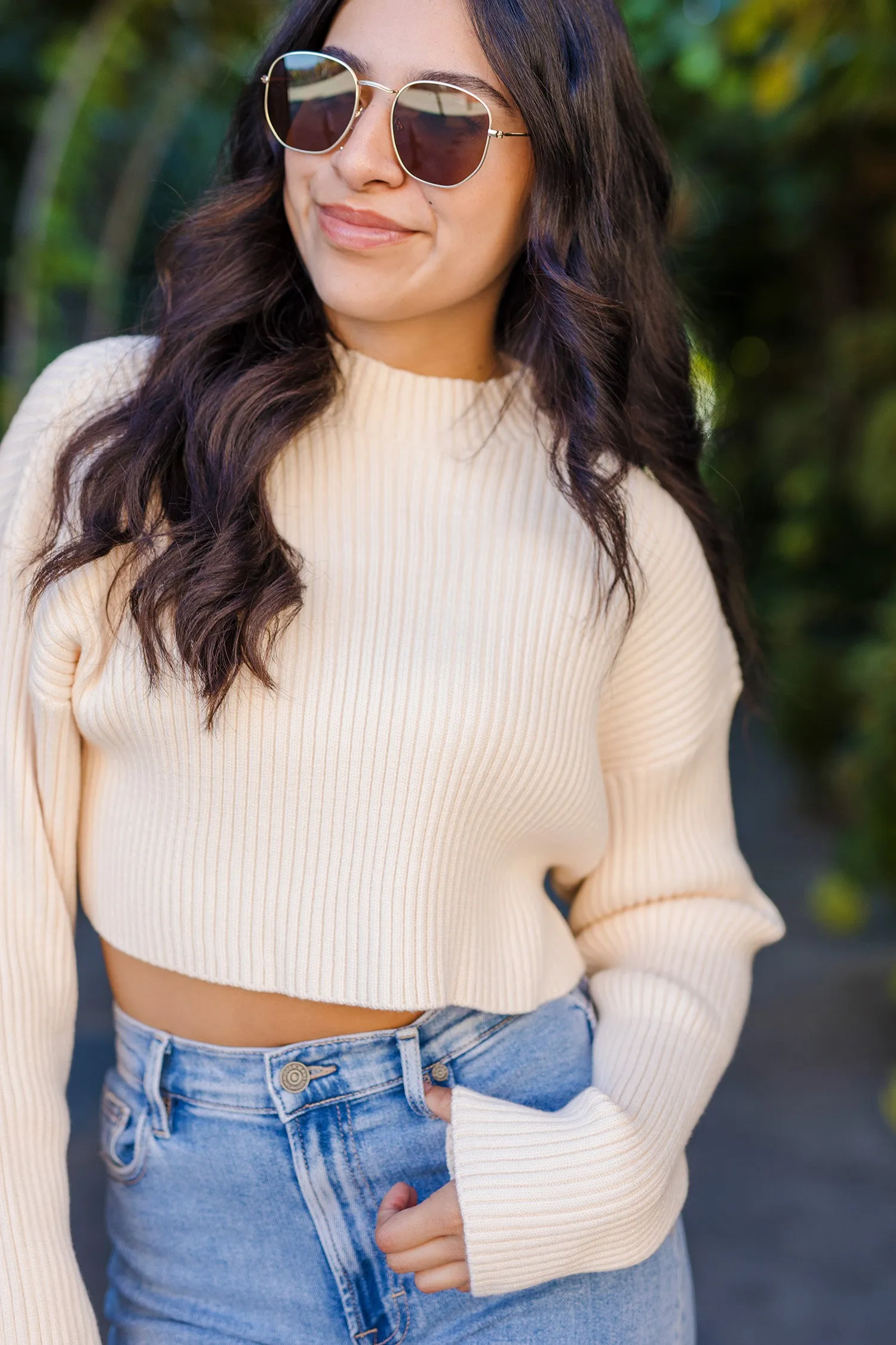 The Caroline Long Sleeve Ribbed Crop Sweater