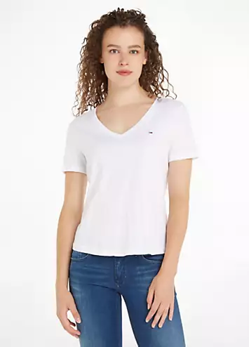 Tommy Jeans Logo Flag V-Neck T-Shirt | Grattan