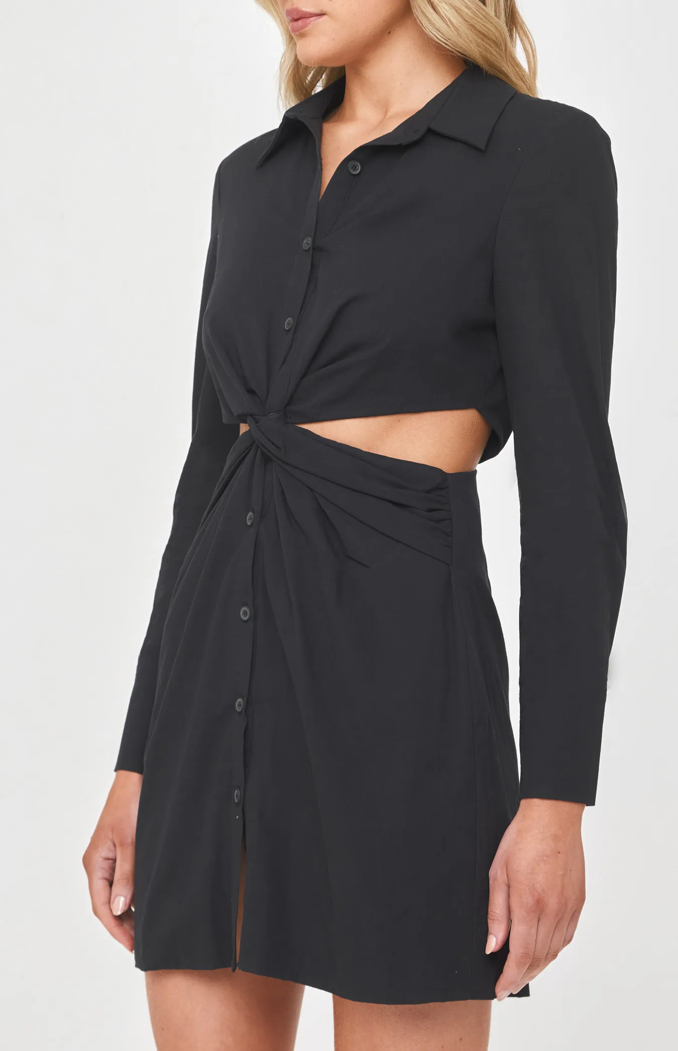 Twist Front Waist Cut Out Shirt Dress (WDR486A)