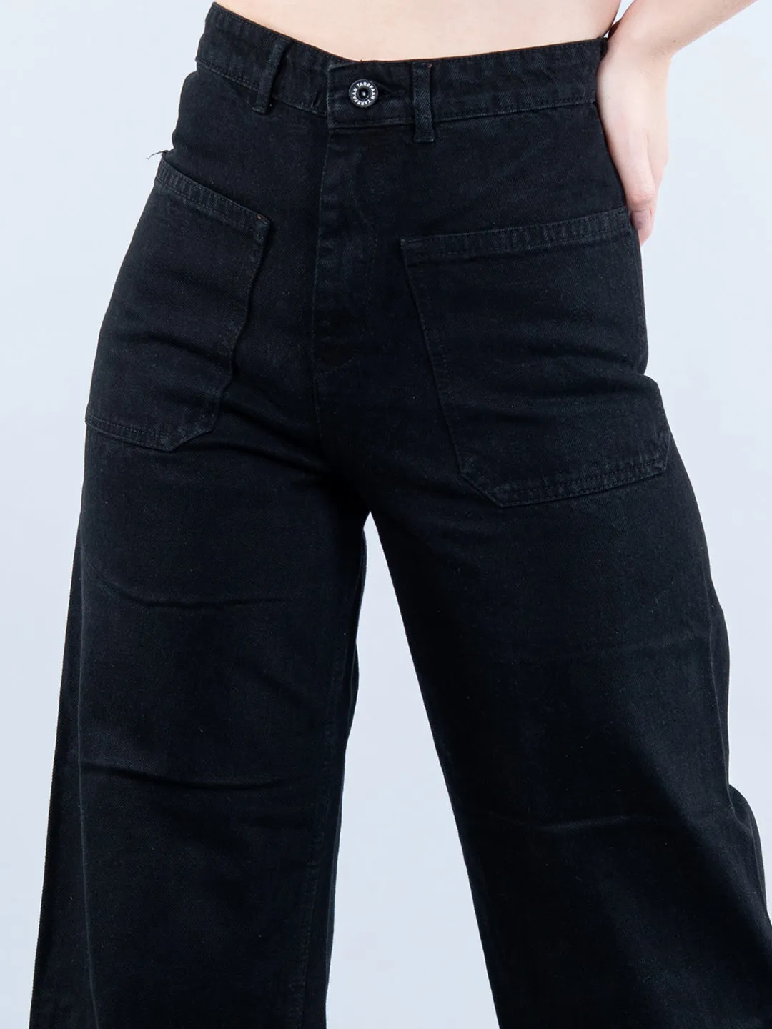 Two Pocket Black Flared Jeans For Women