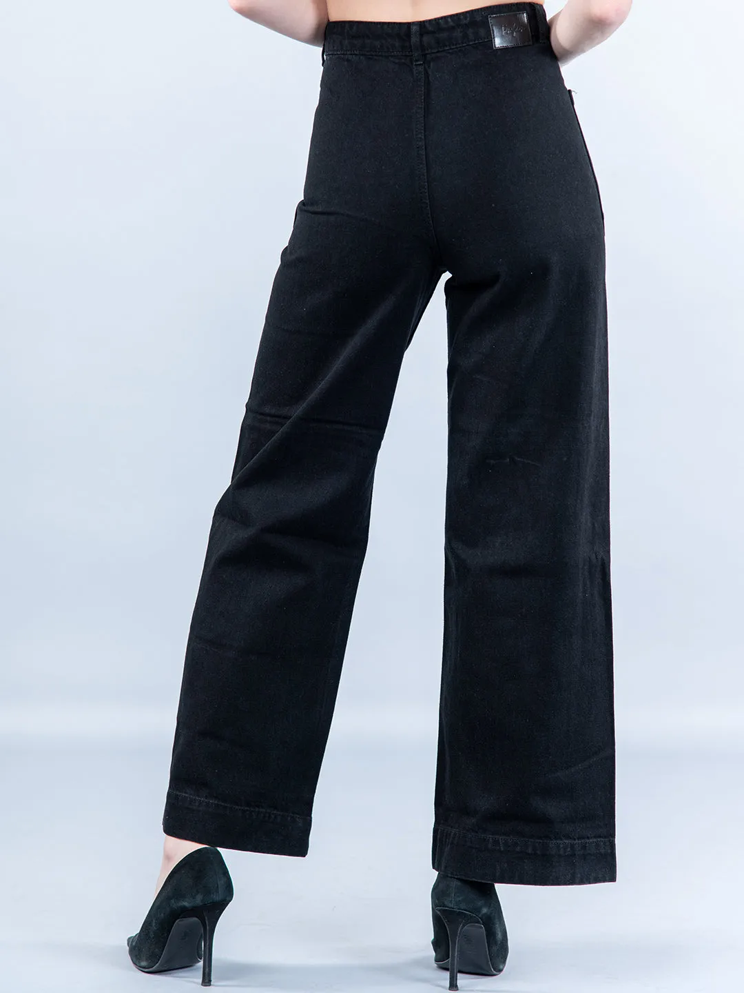 Two Pocket Black Flared Jeans For Women