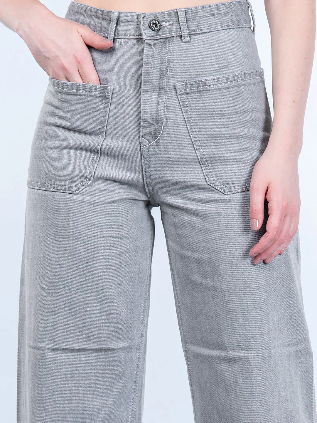 Two Pocket Grey Flared Jeans For Women