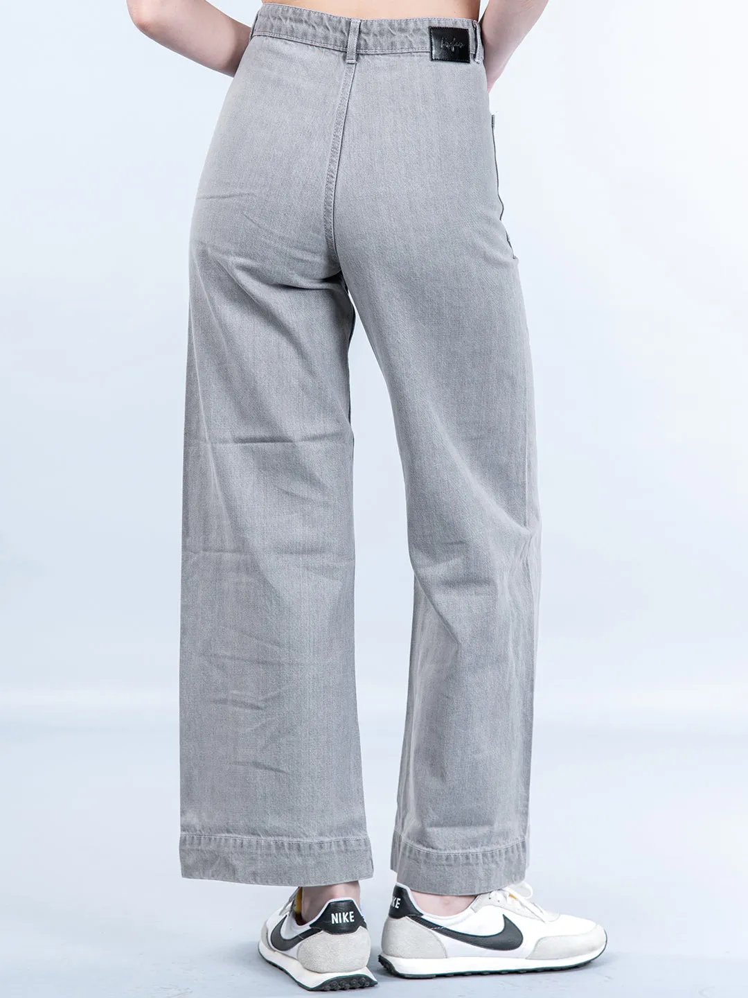 Two Pocket Grey Flared Jeans For Women