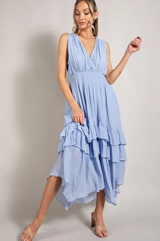 V NECK RUFFLE MAXI DRESS