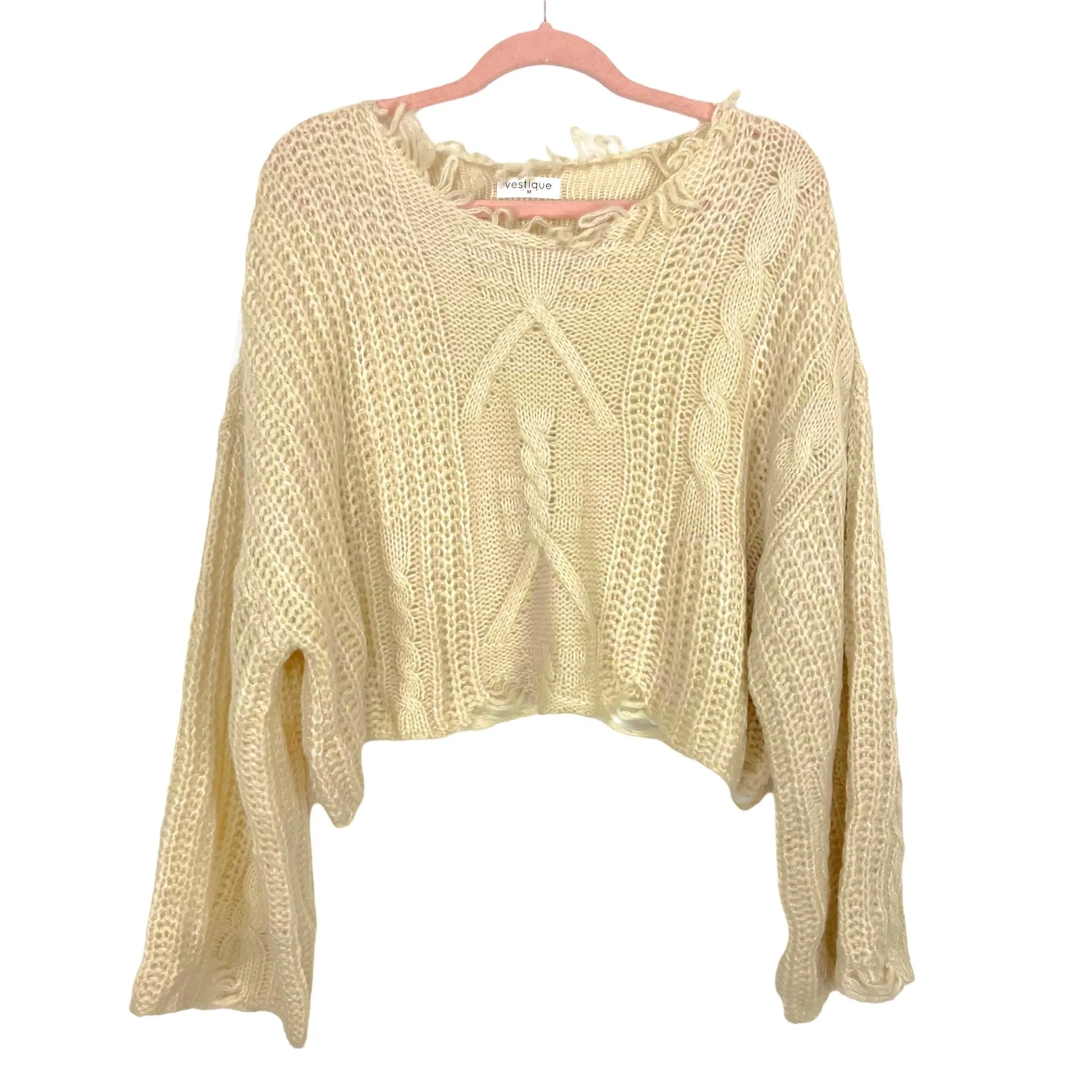 Vestique Beige Distressed Out Cropped Sweater- Size M (sold out online)