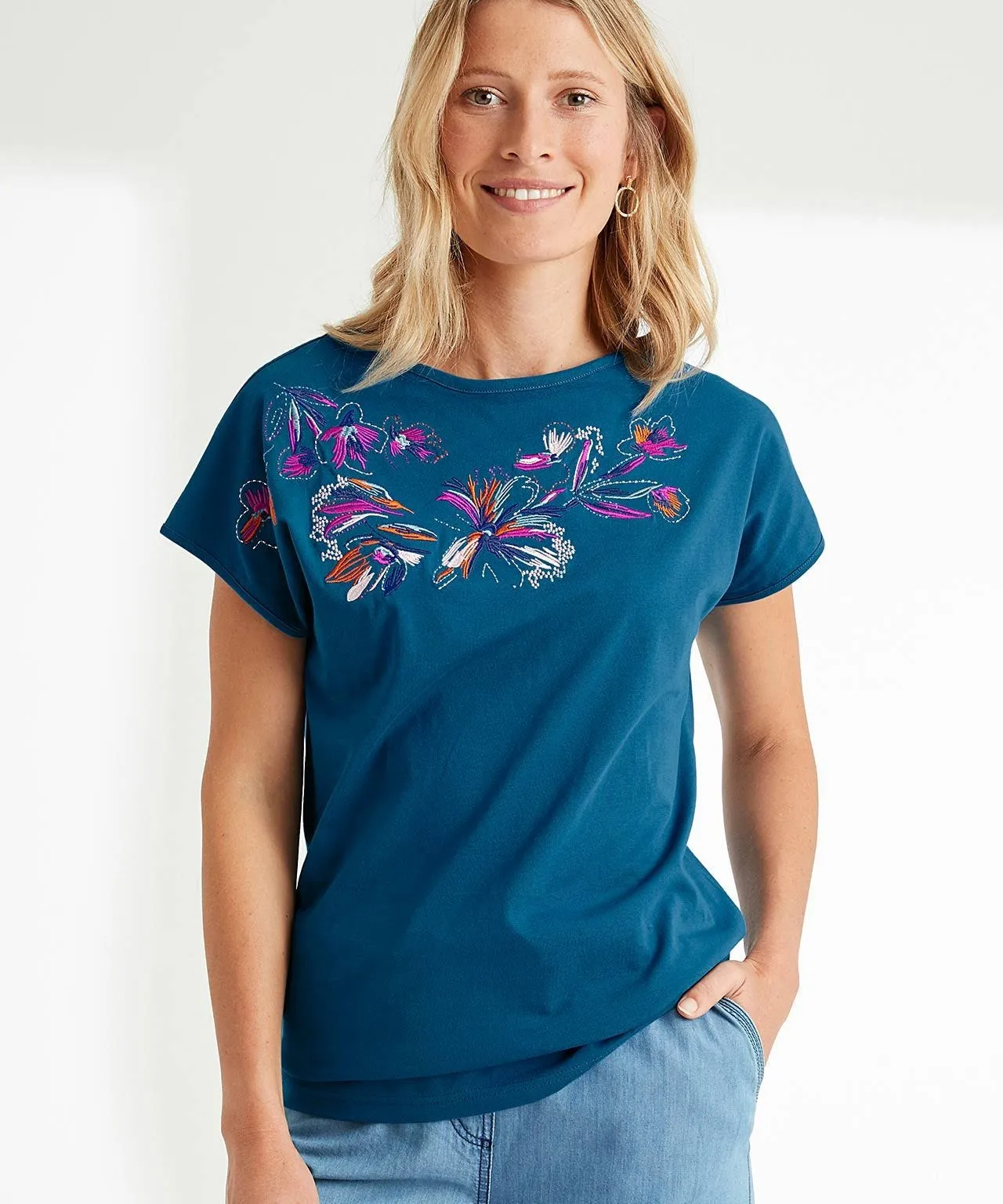 Vibrant Embroidered Cotton T-shirt