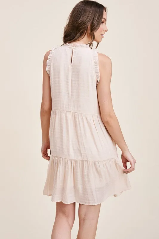 Victoria Ruffle Neck Short Sleeve Mini Dress