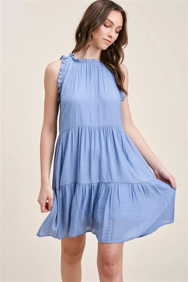 Victoria Ruffle Neck Short Sleeve Mini Dress