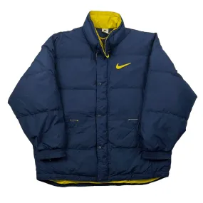 Vintage 90s Blue + Yellow Nike Large Logo Puffer Coat/ Jacket - Extra Large