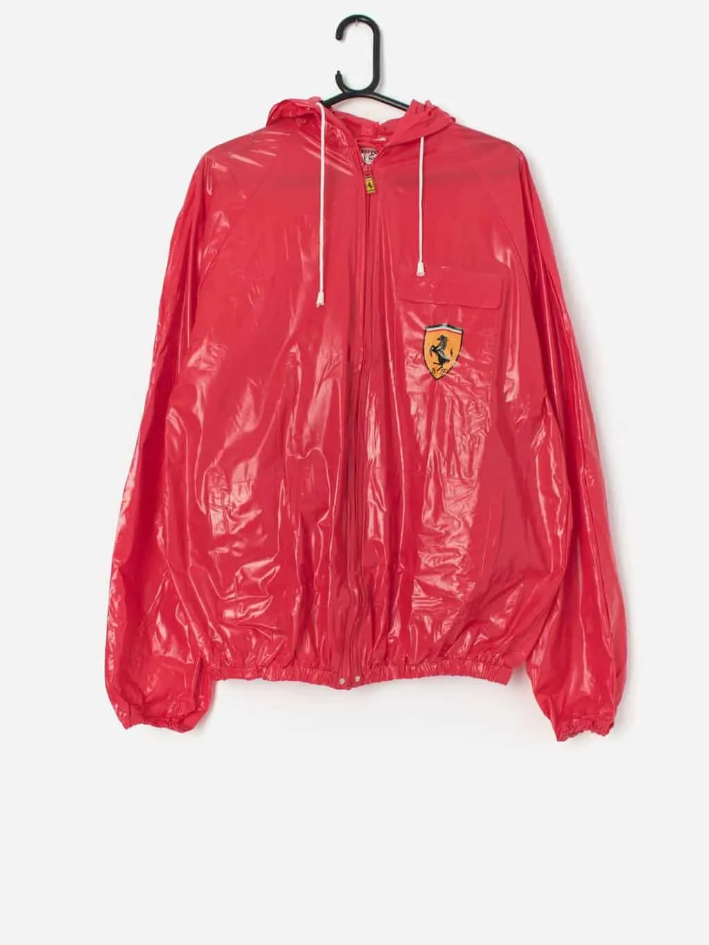 Vintage Ferrari plastic hooded jacket with zip – Large / XL