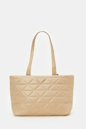 Women Beige Textured Tote Bag