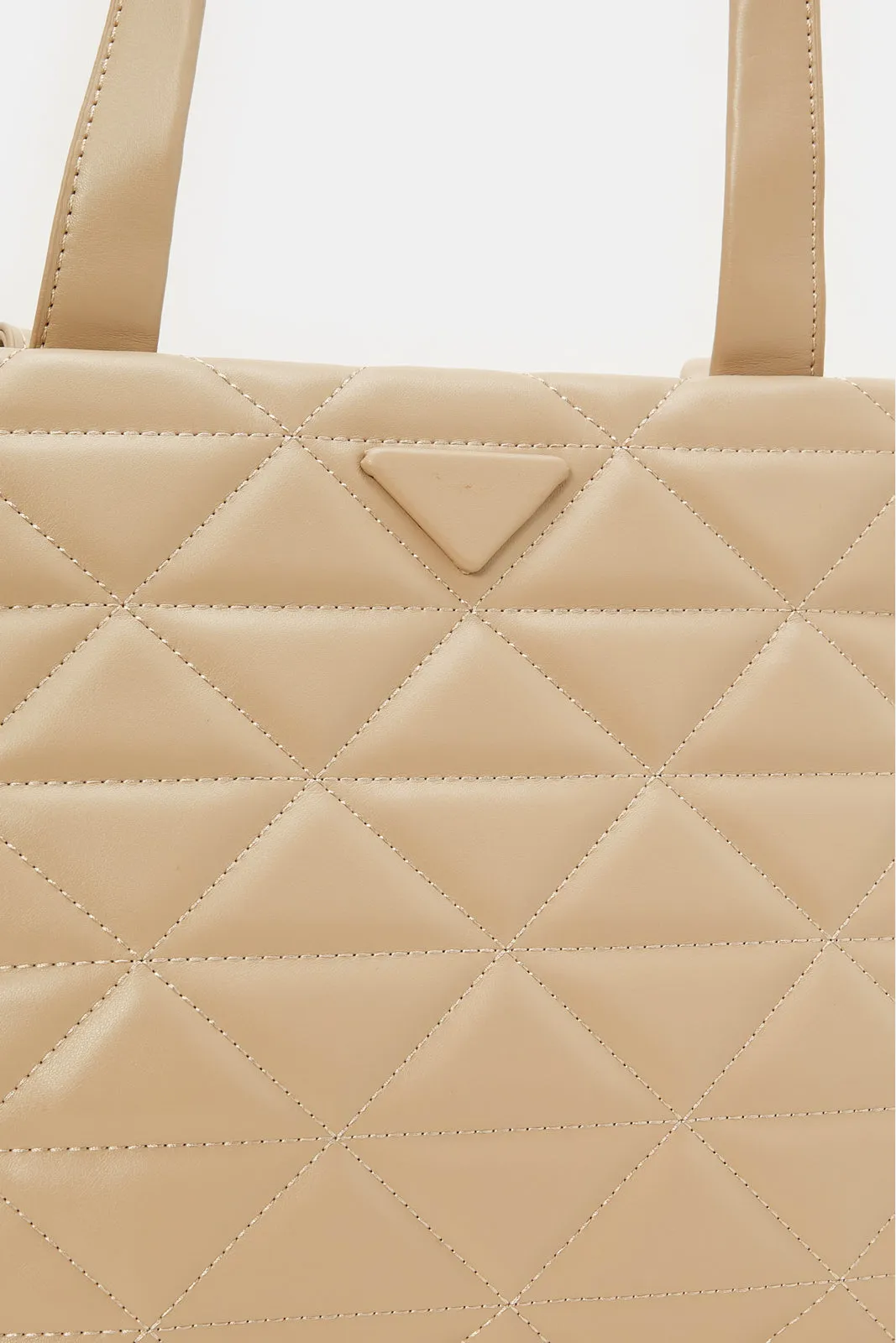 Women Beige Textured Tote Bag