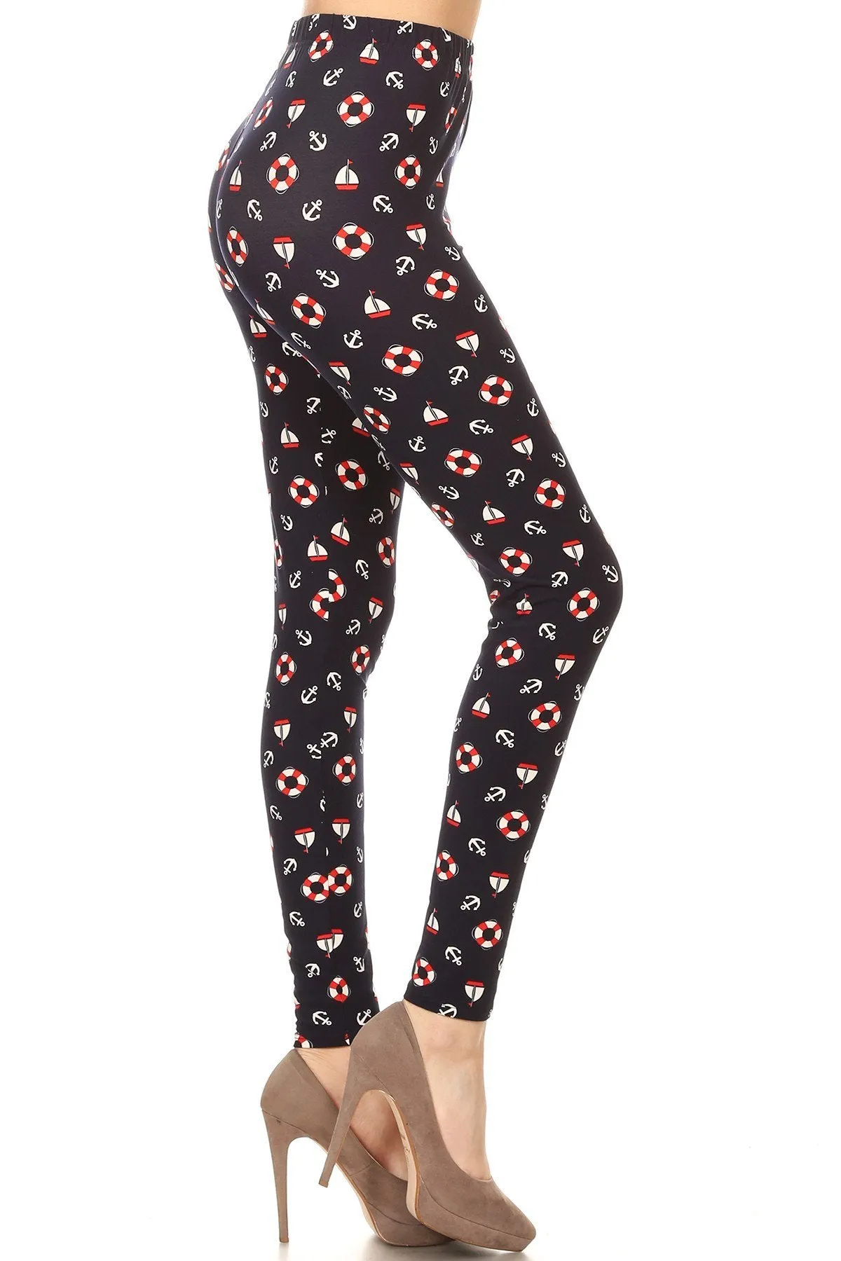 Women's 3 X 5X Life Ring Anchor Yacht Pattern Printed Leggings