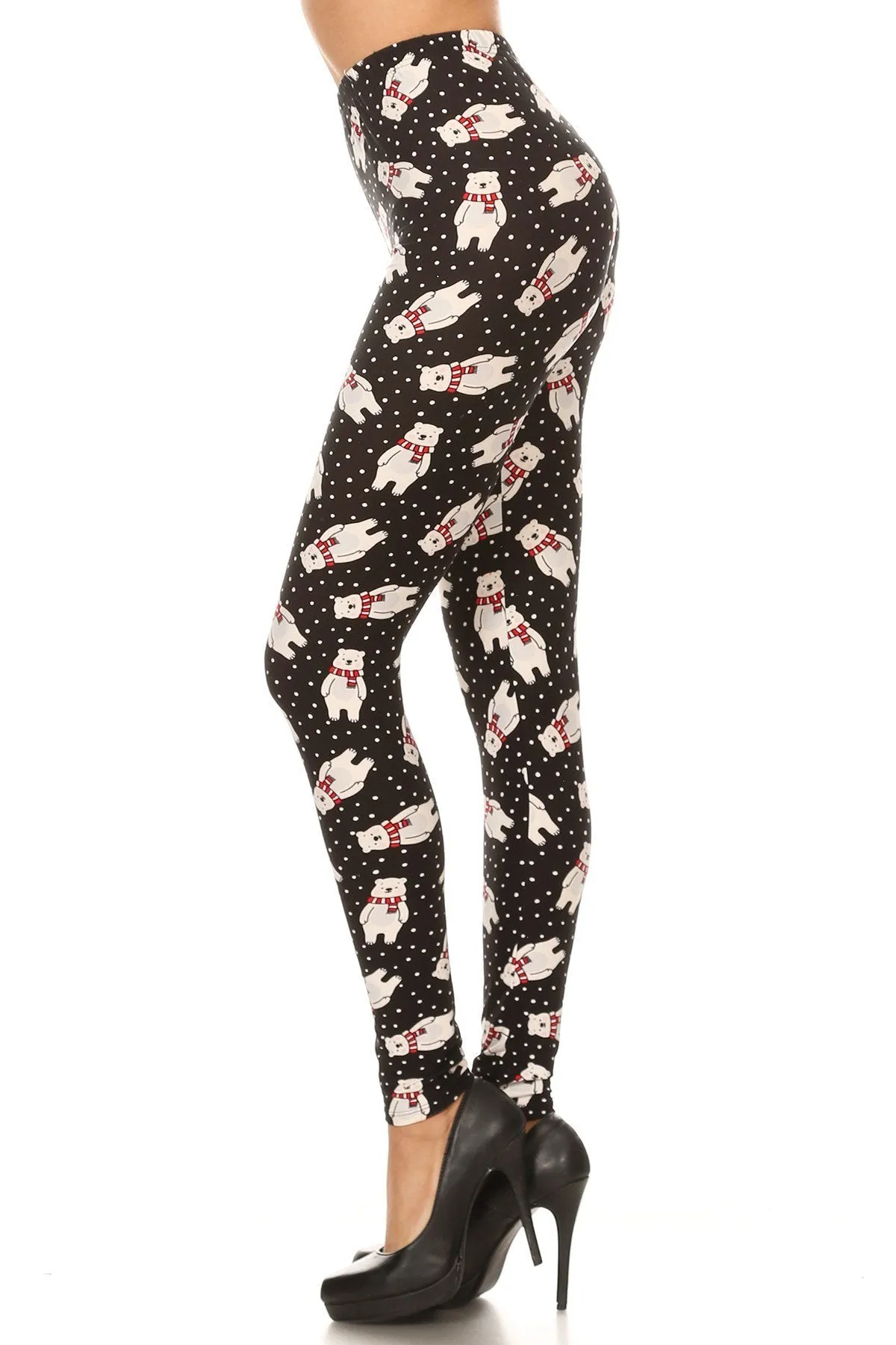 Women's 3X 5X Polar Bear Snow Pattern Printed Leggings