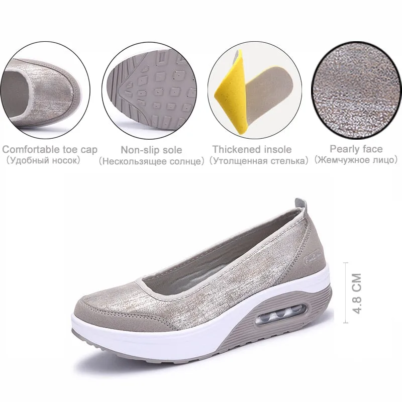 Women's Autumn Gray Pink Cotton Slip-on Round Toe Ballet Shoes