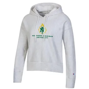 Womens CHAMPION H-GRAY Northern Michigan Wildcats EMB REVERSE WEAVE CROP HOOD