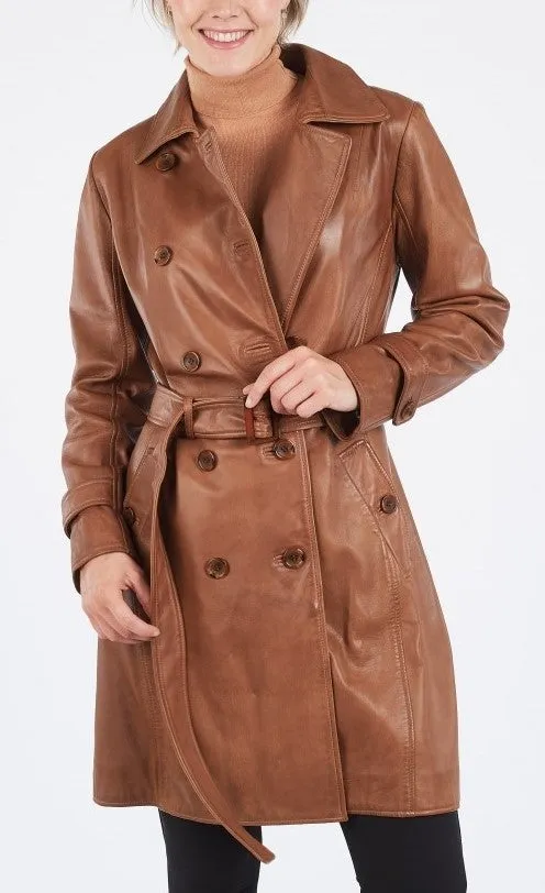 Women's Double Breasted Leather Coat - Jane