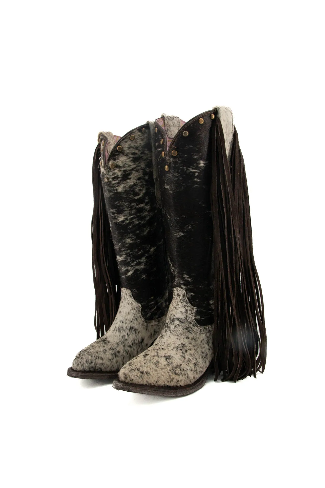 Women’s Midi Semi Oval Cowhide Fringe Cowgirl Boot Size 6 Box N3