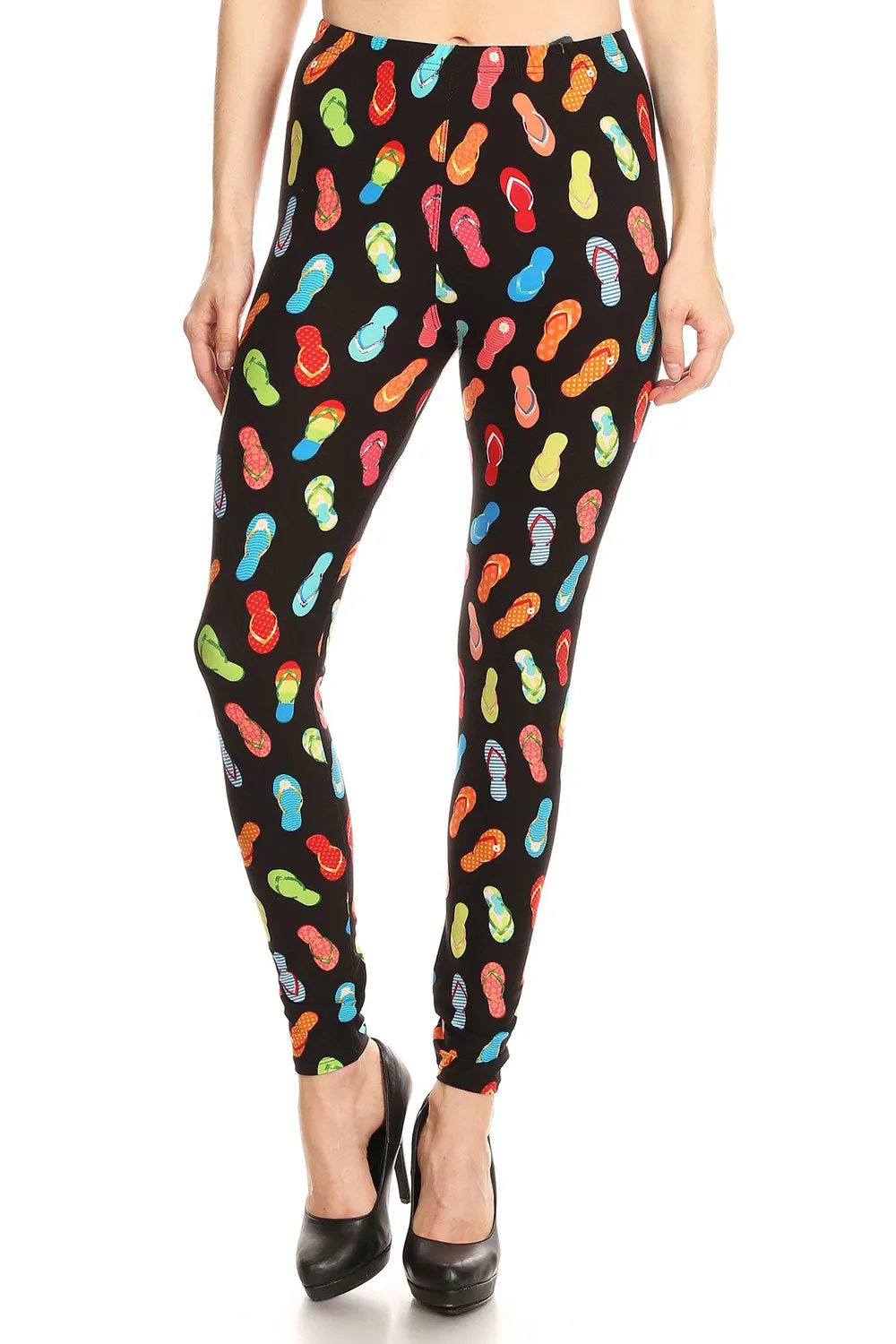 Women's Plus colorful Flip-Flops Sandal Pattern Printed Leggings