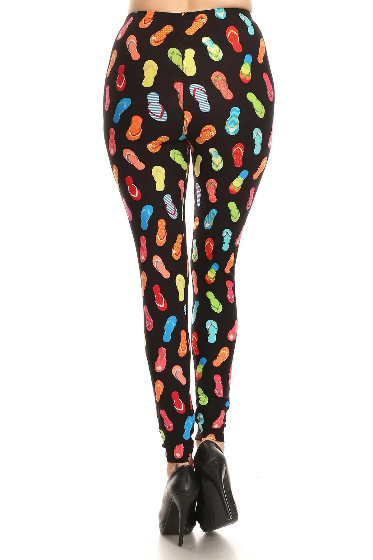 Women's Plus colorful Flip-Flops Sandal Pattern Printed Leggings