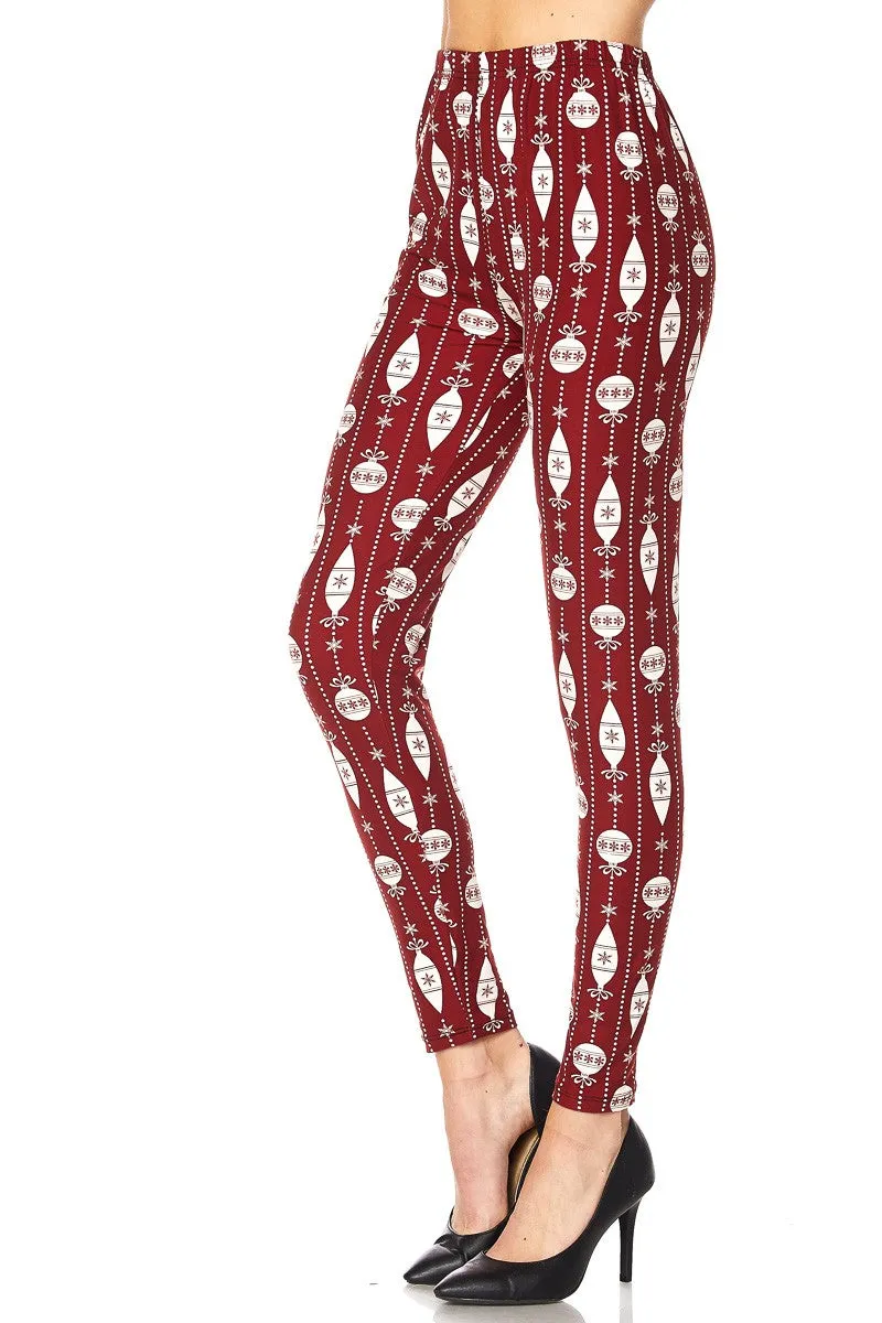 Women's Plus Red White Christmas Bell Deco Pattern Printed Leggings