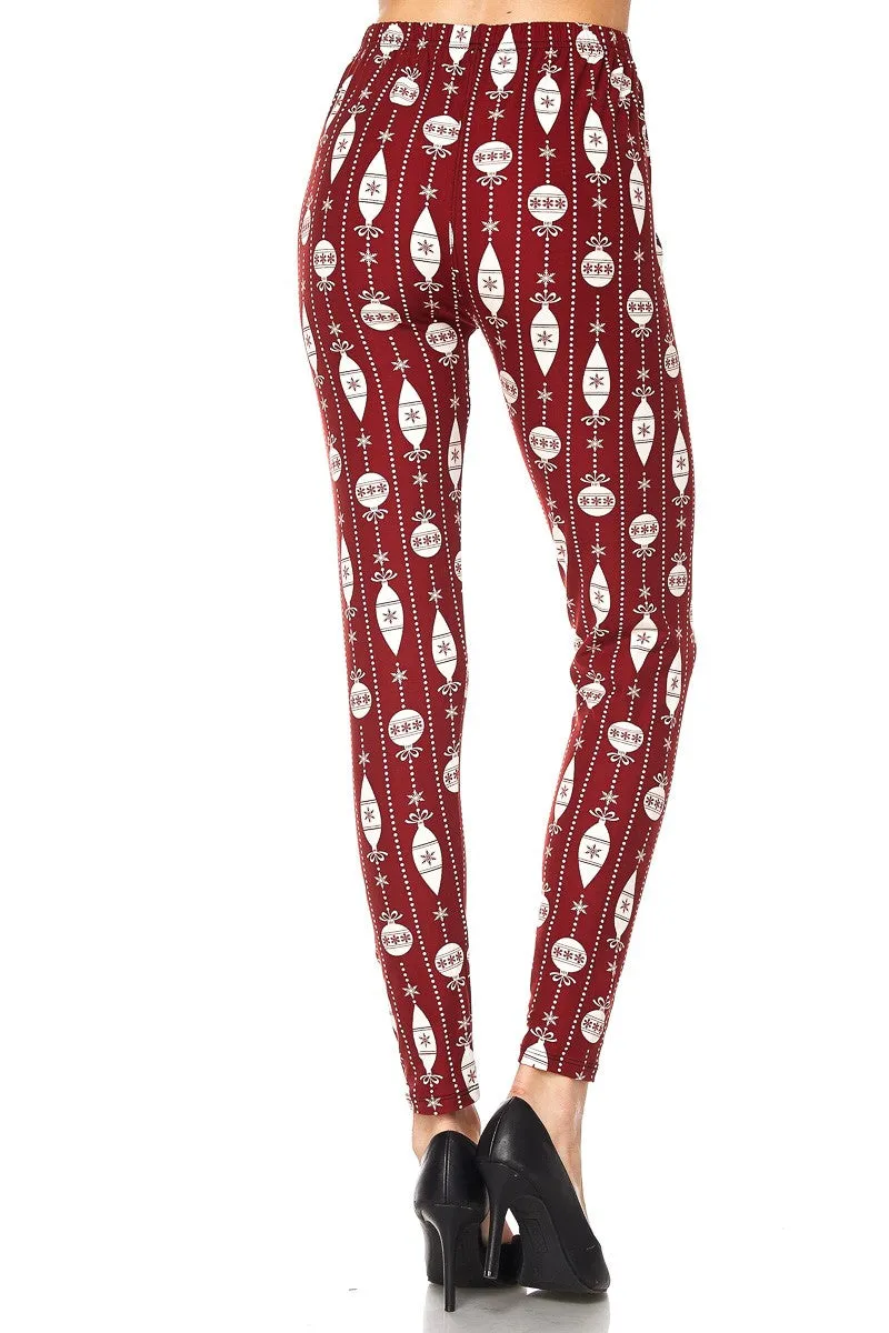 Women's Plus Red White Christmas Bell Deco Pattern Printed Leggings