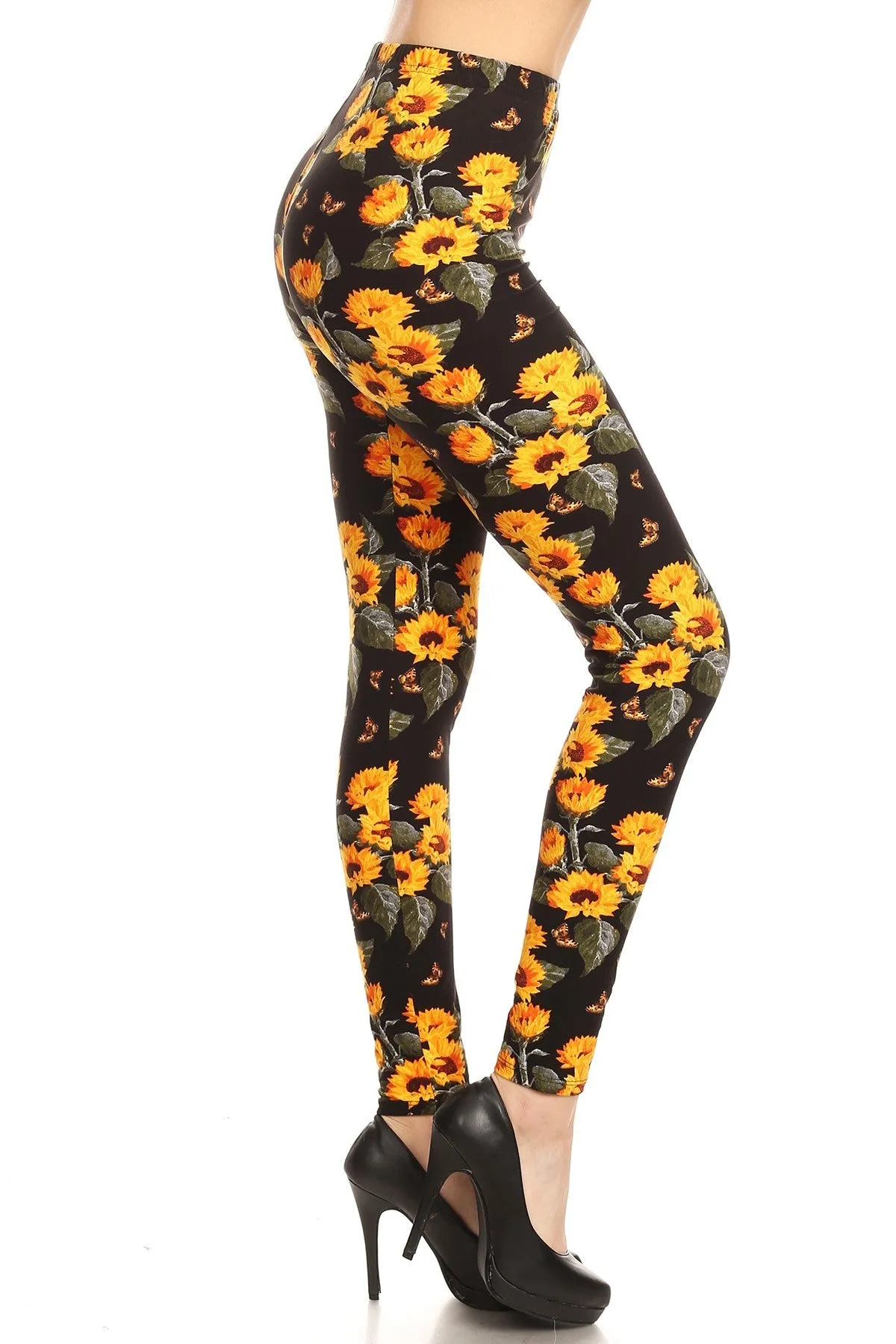 Women's Plus Sunflower Butterfly Pattern Printed Leggings