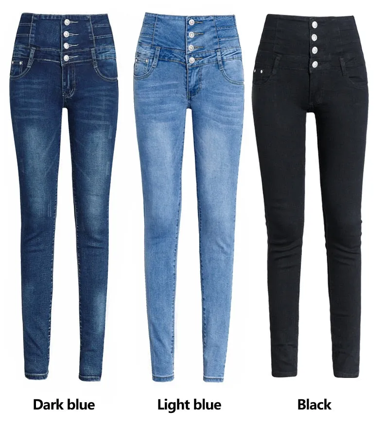 Women's Polyester Skinny High Waist Long Pencil Fit Denim Trousers