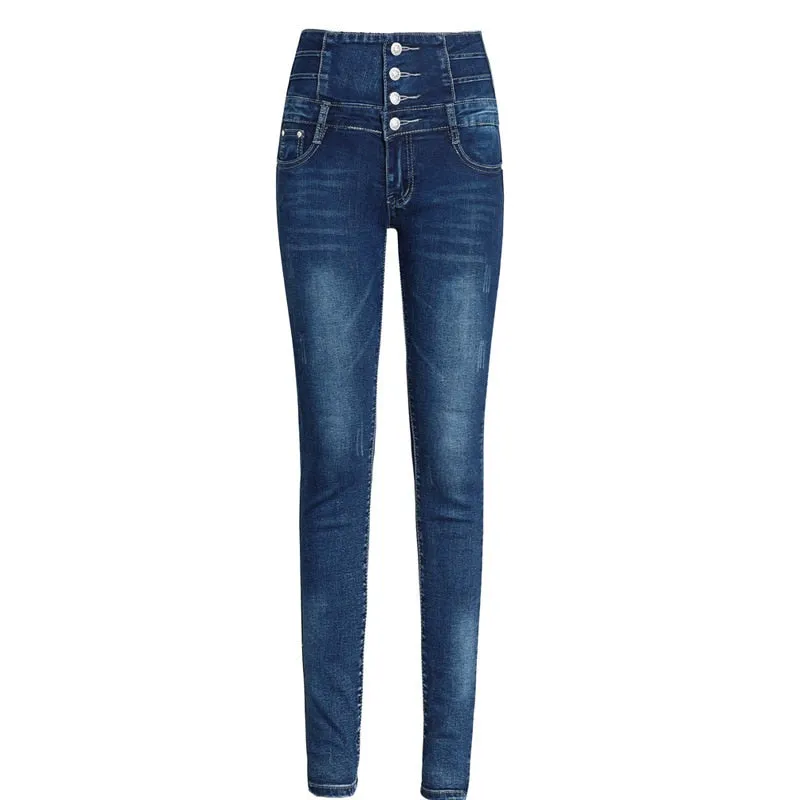 Women's Polyester Skinny High Waist Long Pencil Fit Denim Trousers