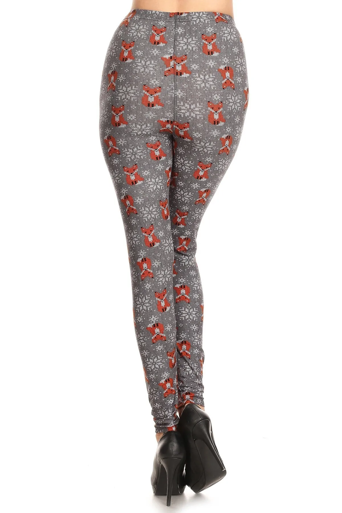 Women's Regular Fox Fair Isle & Snowflakes Pattern Printed Leggings - Christmas Gift