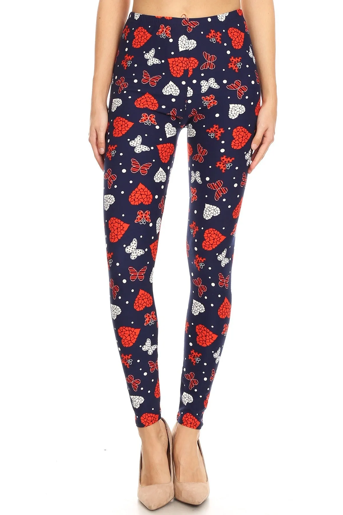 Women's Regular Heart Butterfly Pattern Printed Leggings