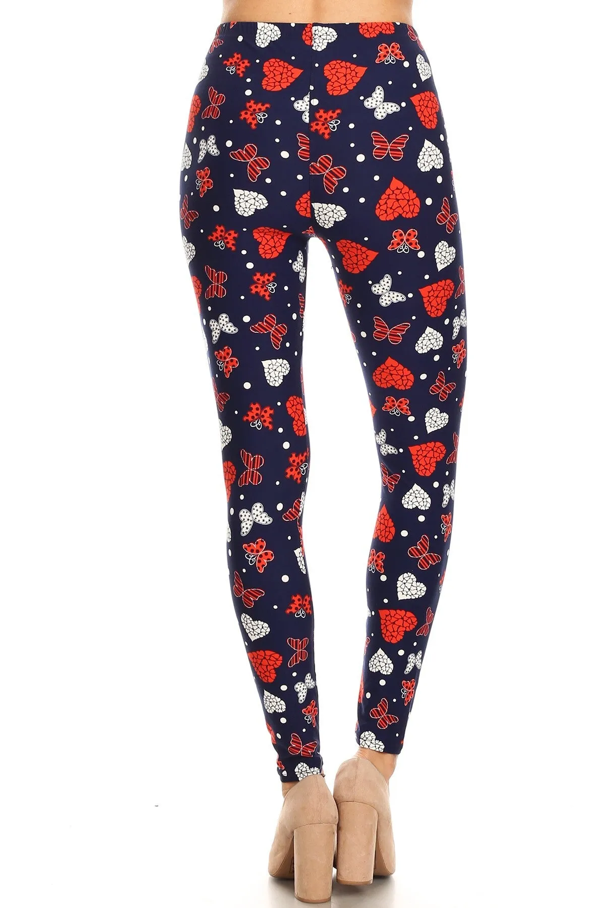 Women's Regular Heart Butterfly Pattern Printed Leggings